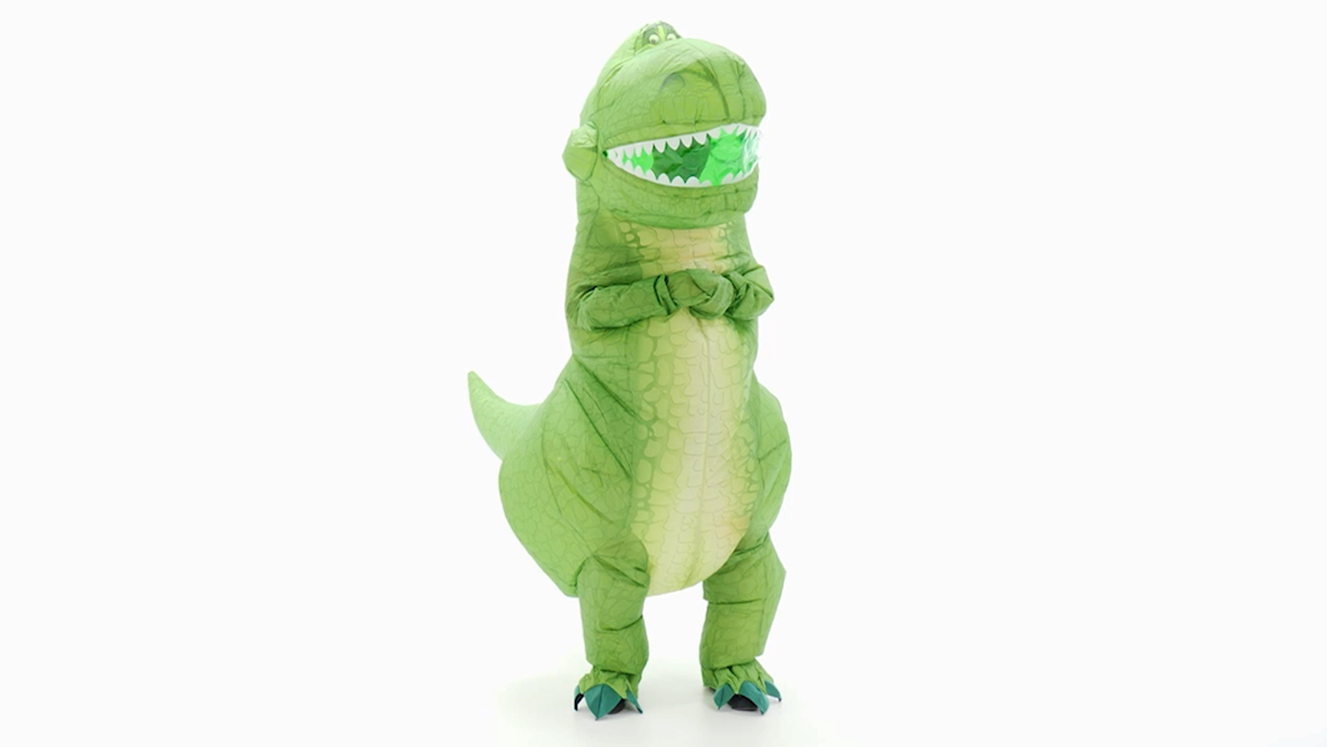 Bring back a classic character this Halloween when you wear this exclusive Toy Story Rex Inflatable Adult Costume.